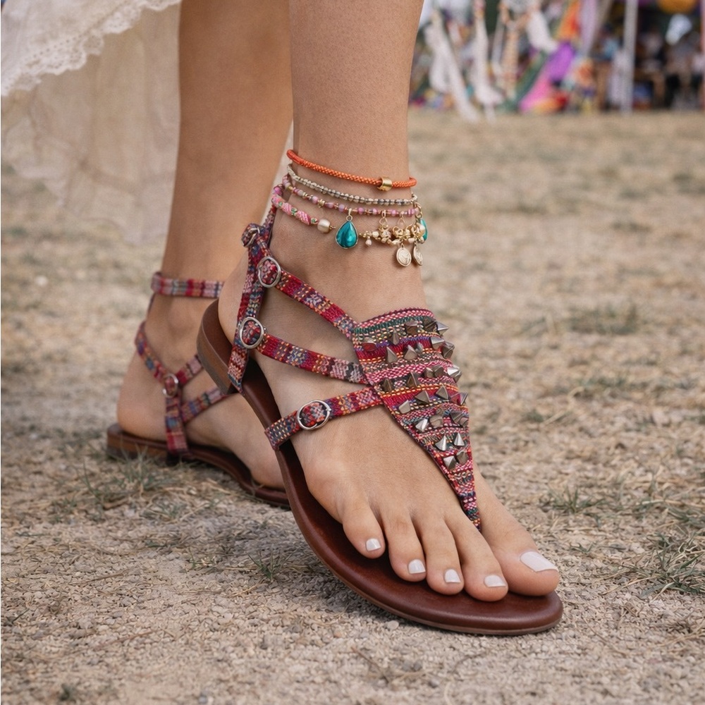 Jeffrey Campbell Johnny V Spike Sandals Studded Tribal Boho Size 8 NWT - Picture 2 of 11